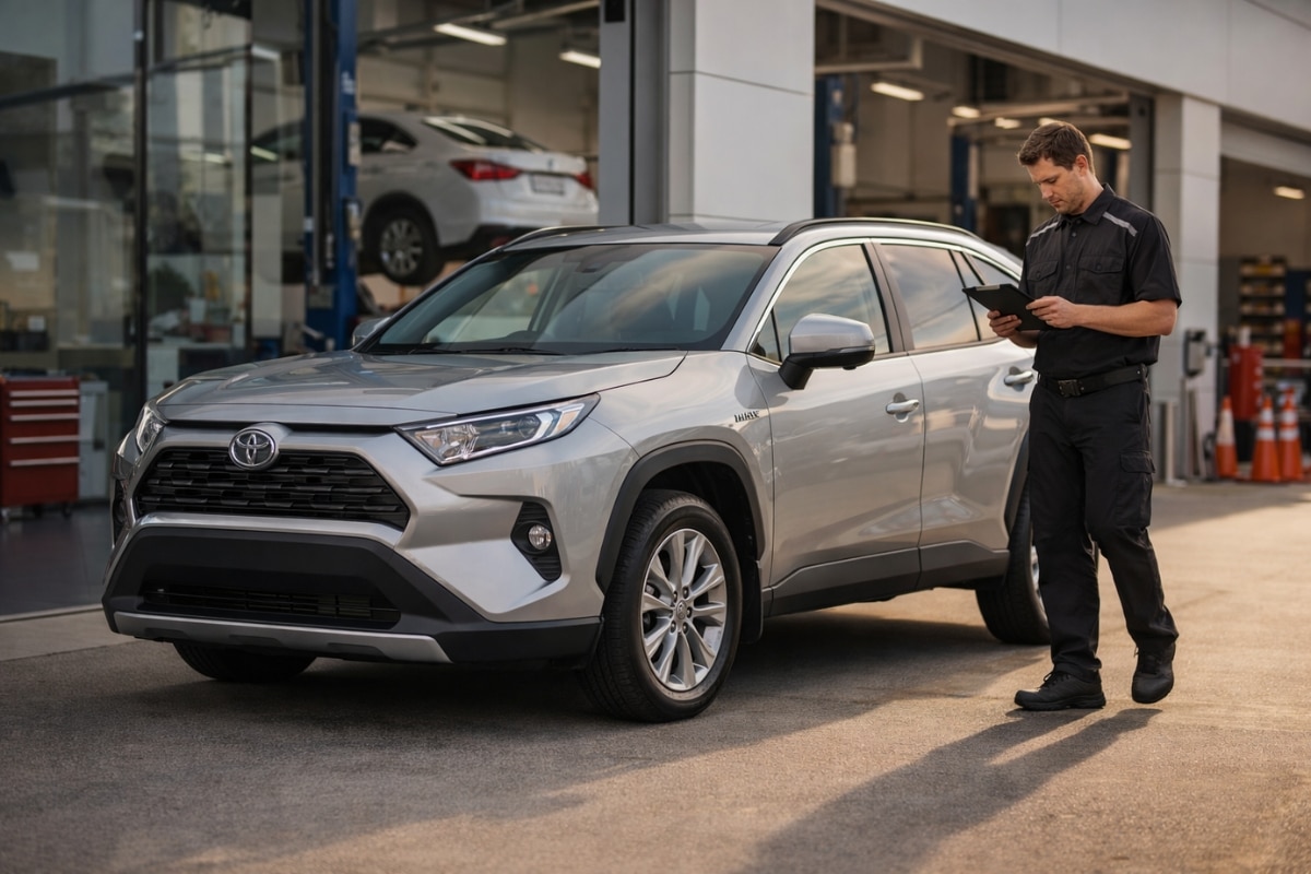 Toyota RAV4 Hybrid at Perth service centre showing warranty coverage and long-term reliability for drivers